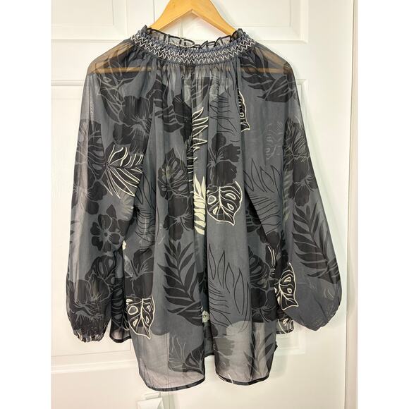 Cabi #5597 Sheer Tropical Aloha Peasant Blouse Size XL - Picture 3 of 5